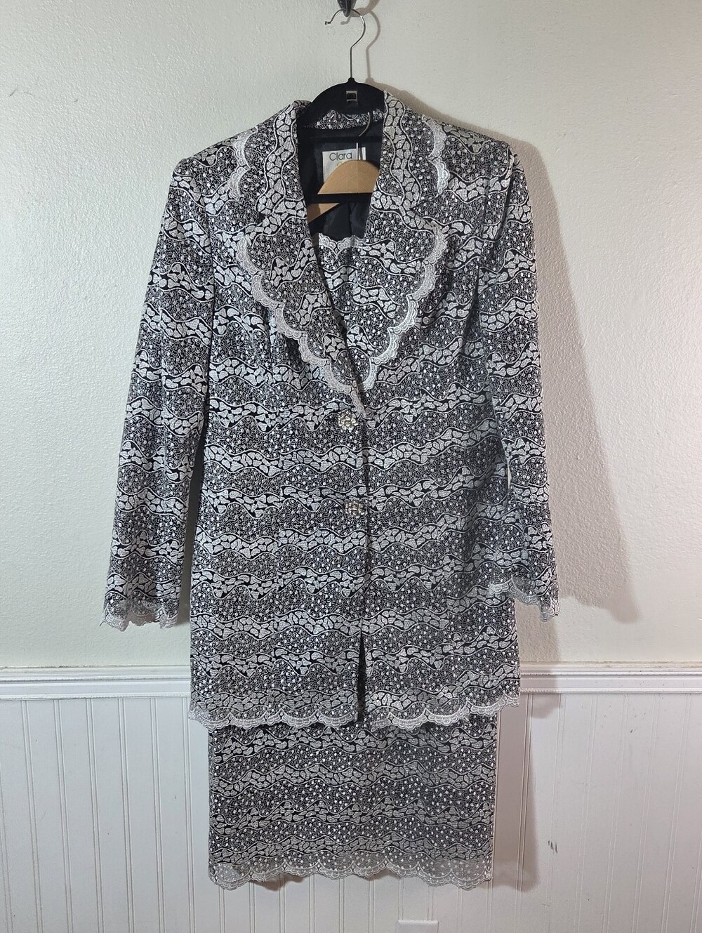 Vintage Clara Clara By Vinette Womens 12 Embroidered Lace Skirt Suit 2 Piece